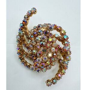 Vintage 1950s Atomic Swirl Brooch Aurora Borealis Rhinestone Galaxy Pin